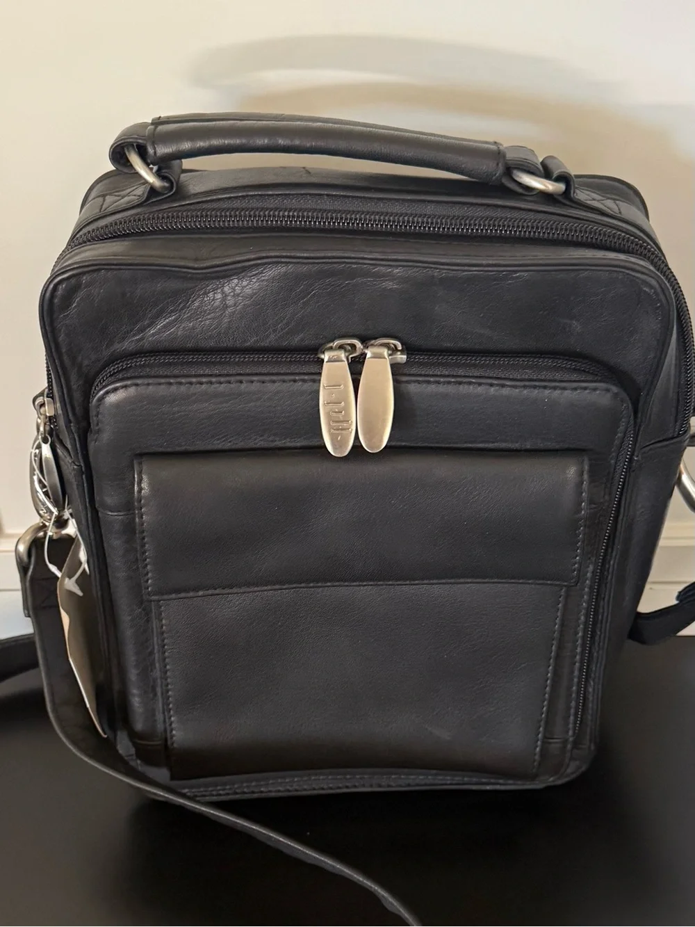 J.Jill Black Leather Crossbody Organizer Bag Zip Compartments Travel Purse